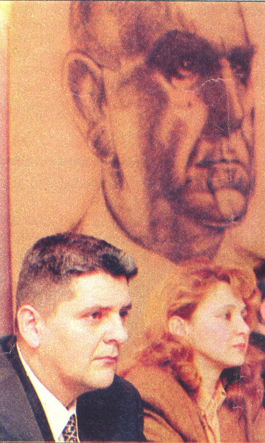 Anto Djapic Antisemite under the portrait of Ustasa Poglavnik Ante Pavelic